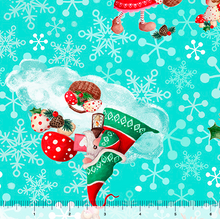 Load image into Gallery viewer, QT Fabrics - Gnome for the Holidays - Christmas Gnomes Toss - Turquoise - 1/2 YARD CUT