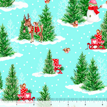 Load image into Gallery viewer, QT Fabrics - Gnome for the Holidays - Pine Trees - Aqua - 1/2 YARD CUT