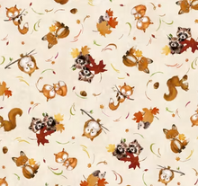 Load image into Gallery viewer, P&B Textiles - Fall Friends - Tossed Forest Friends Ecru - 1/2 YARD CUT