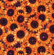 Load image into Gallery viewer, Camelot - Sonny in the Sunflowers - Stained Glass Sunflowers - Orange - 1/2 YARD CUT