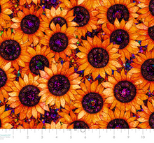 Load image into Gallery viewer, Camelot - Sonny in the Sunflowers - Stained Glass Sunflowers - Orange - 1/2 YARD CUT