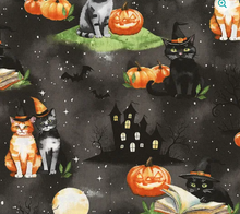 Load image into Gallery viewer, Wilmington Prints - Spooky Tails - Scenic Cats Black - 1/2 YARD CUT