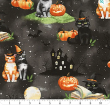 Load image into Gallery viewer, Wilmington Prints - Spooky Tails - Scenic Cats Black - 1/2 YARD CUT