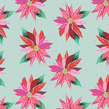 Load image into Gallery viewer, Benartex - Magical Season - Painterly Poinsettia - Light Turquoise - 1/2 YARD CUT