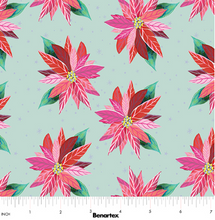 Load image into Gallery viewer, Benartex - Magical Season - Painterly Poinsettia - Light Turquoise - 1/2 YARD CUT