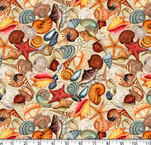 Load image into Gallery viewer, QT Fabrics - Endless Blues - Packed Seashells - 1/2 YARD CUT