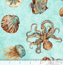 Load image into Gallery viewer, QT Fabrics - Atlantis - Sea Creature Toss Turquoise - 1/2 YARD CUT
