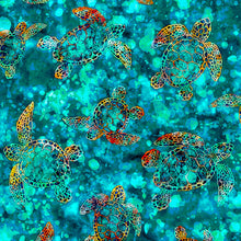 Load image into Gallery viewer, QT Fabrics - Oceana - Sea Turtles Turquoise - 1/2 YARD CUT