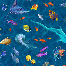 Load image into Gallery viewer, QT Fabrics - Treasures at Sea - Spaced Sealife Dk Blue - 1/2 YARD CUT