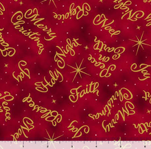 Load image into Gallery viewer, QT Fabrics - A King is Born - Words Red - 1/2 YARD CUT