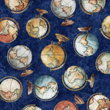 Load image into Gallery viewer, QT Fabrics - Globetrotter - Globes Navy - 1/2 YARD CUT