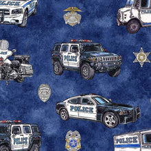 Load image into Gallery viewer, QT Fabrics - American Heroes Police - Police Cars - 1/2 YARD CUT