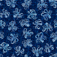 Load image into Gallery viewer, QT Fabrics - Ocean Blues - Octopus Navy - 1/2 YARD CUT