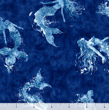 Load image into Gallery viewer, QT Fabrics - Ocean Blues - Mermaids Navy - 1/2 YARD CUT
