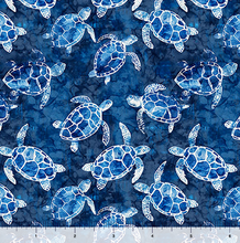 Load image into Gallery viewer, QT Fabrics - Ocean Blues - Sea Turtles Navy - 1/2 YARD CUT