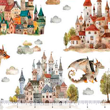 Load image into Gallery viewer, QT Fabrics - Dragon Dreams - Dragons and Castles - 1/2 YARD CUT