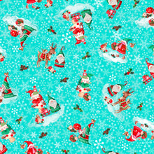 Load image into Gallery viewer, QT Fabrics - Gnome for the Holidays - Christmas Gnomes Toss - Turquoise - 1/2 YARD CUT