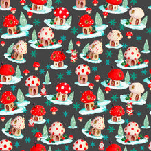 Load image into Gallery viewer, QT Fabrics - Gnome for the Holidays - Mushroom Houses Toss - Slate - 1/2 YARD CUT