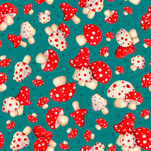 Load image into Gallery viewer, QT Fabrics - Gnome for the Holidays - Mushroom Toss - Teal - 1/2 YARD CUT