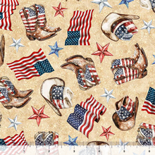 Load image into Gallery viewer, QT Fabrics - American Country - American Cowboy - Tan - 1/2 YARD CUT