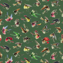 Load image into Gallery viewer, QT Fabrics - The Lure of Fishing - Fishing Lures - Green - 1/2 YARD CUT