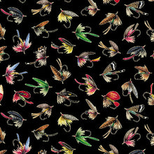 Load image into Gallery viewer, QT Fabrics - The Lure of Fishing - Fishing Lures - Black - 1/2 YARD CUT