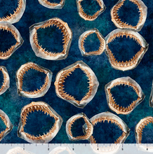 Load image into Gallery viewer, QT Fabrics - Into the Deep - Shark Jaws - Mediterranean - 1/2 YARD CUT