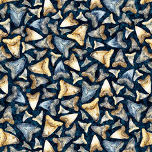 Load image into Gallery viewer, QT Fabrics - Into the Deep - Shark Teeth - Meriterranean - 1/2 YARD CUT