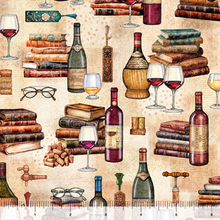 Load image into Gallery viewer, QT Fabrics - Book Club - Wine & Books - 1/2 YARD CUT