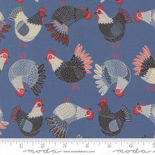 Load image into Gallery viewer, Moda Fabrics - The Henhouse - Chickens Cobalt - 1/2 YARD CUT