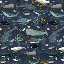 Load image into Gallery viewer, Windham Fabrics - Deep Blue - Creatures of the Sea - Deep Blue - 1/2 YARD CUT