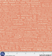 Load image into Gallery viewer, P&B Textiles - Novella - Book Lover Text Print - Peach - 1/2 YARD CUT