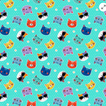 Load image into Gallery viewer, Wilmington Prints - Fe-line Frisky - Cat Heads Teal - 1/2 YARD CUT