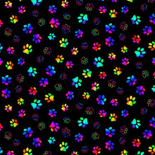 Load image into Gallery viewer, Timeless Treasures - Wildcat - Rainbow Paw Prints - 1/2 YARD CUT