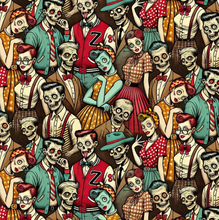 Load image into Gallery viewer, Timeless Treasures - Wicked Willow - Fifties Zombies - 1/2 YARD CUT