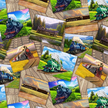 Load image into Gallery viewer, Timeless Treasures - Tour Around the World - Trains Postcard & Track - 1/2 YARD CUT