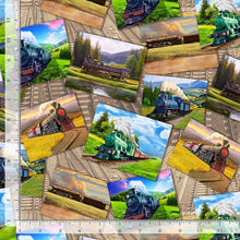 Load image into Gallery viewer, Timeless Treasures - Tour Around the World - Trains Postcard & Track - 1/2 YARD CUT