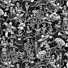Load image into Gallery viewer, Timeless Treasures - Stroke of Genius - Black Day of the Dead Toile - 1/2 YARD CUT