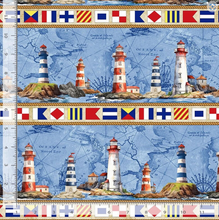 Load image into Gallery viewer, Timeless Treasures - Beacon of Light - Lighthouse Stripes - 1/2 YARD CUT
