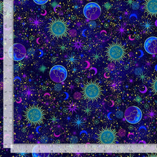 Load image into Gallery viewer, Timeless Treasures - Cosmos - Sun Moon Star Celestial Metallic - 1/2 YARD CUT