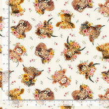 Load image into Gallery viewer, Timeless Treasures - You Are My Sunshine - Tossed Highland Cows - 1/2 YARD CUT