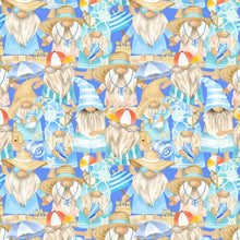 Load image into Gallery viewer, Timeless Treasures - Whatever Floats Your Gnome - Blue Packed Coastal Gnomes - 1/2 YARD CUT