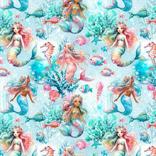 Load image into Gallery viewer, Timeless Treasures - Blue Underwater Mermaids - 1/2 YARD CUT