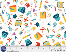 Load image into Gallery viewer, P&B Textiles - Love, Teach, Inspire - School Supplies - 1/2 YARD CUT