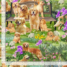 Load image into Gallery viewer, Timeless Treasures - Dogs Rule - Golden Retriever Park - Green - 1/2 YARD CUT