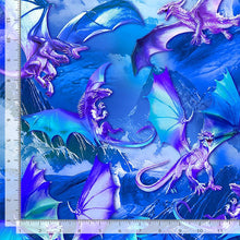 Load image into Gallery viewer, Timeless Treasures - Blue Fantasy Dragons - 1/2 YARD CUT