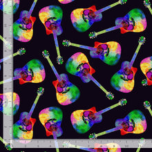 Load image into Gallery viewer, Timeless Treasures - Painted Guitar Toss - 1/2 YARD CUT