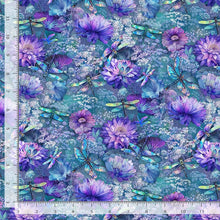 Load image into Gallery viewer, Timeless Treasures - Dragonfly Mist - Flying Dragonflies & Floral - 1/2 YARD CUT