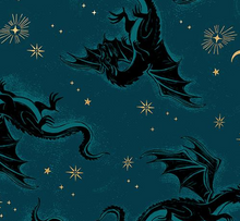 Load image into Gallery viewer, Ruby Star Society - Fireglow - Etched Dragons - Galaxy Metallic - 1/2 YARD CUT