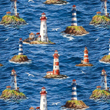 Load image into Gallery viewer, Timeless Treasures - Beacon of Light - Lighthouse Scenic - 1/2 YARD CUT